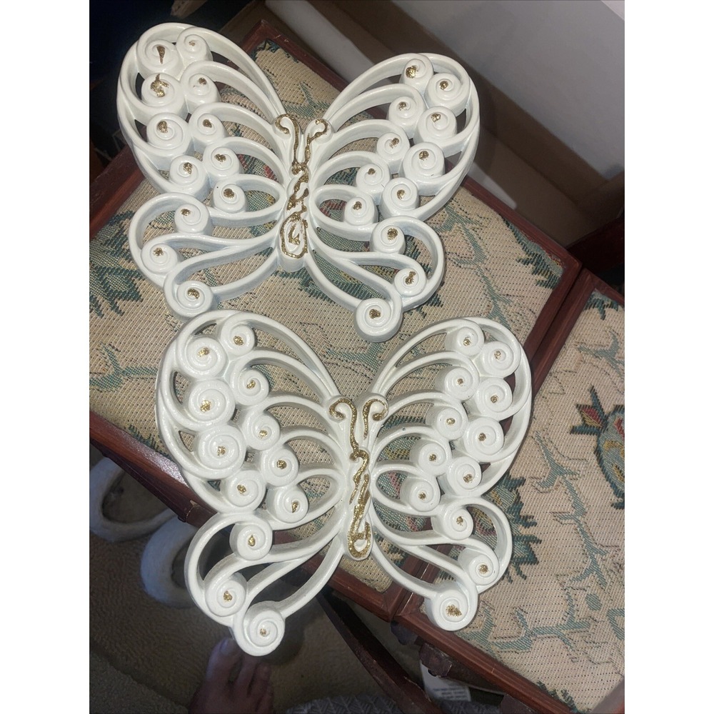 Burwood Butterflies 2 Wall Art Decor 1977‎ #2146 Gold Scroll Work Lot Vintage